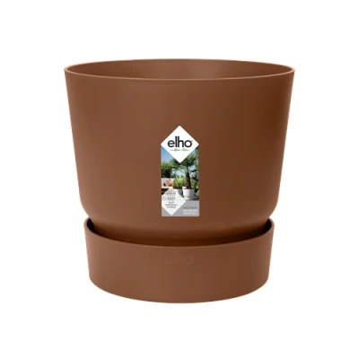 Image of Elho Greenville 47cm Round Plastic Ourdoor Plant Pot Ginger Brown
