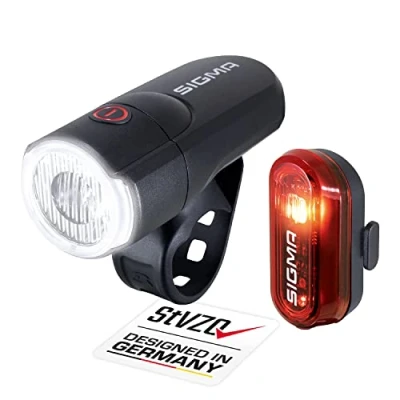 Image of SIGMA SPORT AURA 30 and CURVE LED Bike Light Set with Batteries, StVZO Approved Front Rear Light, Colour: Black