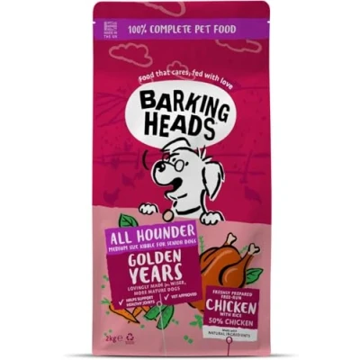 Image of Barking Heads Complete Dry Dog Food 2kg Senior All Hounder Golden Years Chicken Natural Recipe with Joint Support Vet Approved