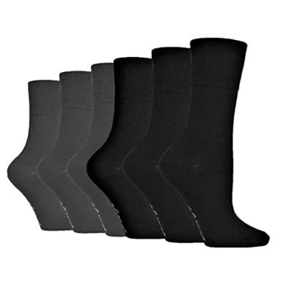 Image of SOCK SHOP GENTLE GRIP 6 Pairs of Ladies Socks, Size UK 4 8 (Black/Charcoal)