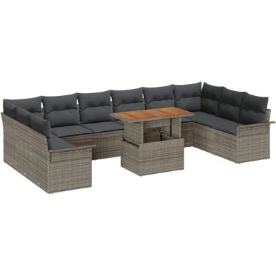 Image of vidaXL 11 Piece Garden Sofa Set with Cushions Grey Poly Rattan