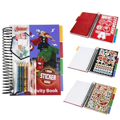 Image of Marvel Boys Sticker Book Over 1000 Spiderman Stickers Scrapbook Colouring Pencils Avengers Activity Gifts (Multi Avengers)