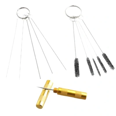 Image of 3 Set Airbrush Cleaning Kit, Accessories Kit Includes 5 Nylon Brush + Spray Gun Needle Golden Mental Scraper, Brushes, Stainless Steel