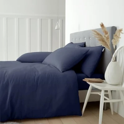 Image of Catherine Lansfield Brushed Cotton King Duvet Cover Set with Pillowcases Navy Blue