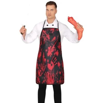 Image of FIESTAS GUIRCA Bloody Black Apron (55x75cm) Accessory for Killer Chef Fancy Dress Halloween and Horror Parties Ideal Unisex Adults Red