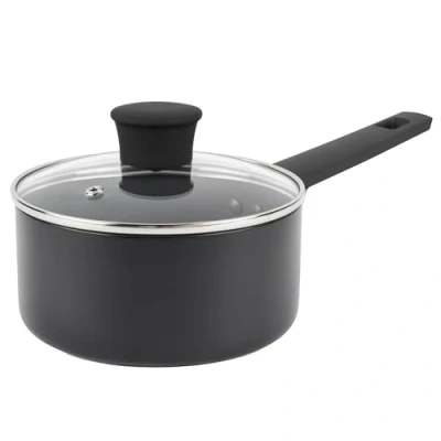 Image of Russell Hobbs RH02840EU7 Shield 18 cm Saucepan Non Stick Coating 10x Tougher*, Induction Suitable Cooking Pot, Tempered Glass Lid, Pressed Aluminium Casserole, Easy to Clean, Soft Touch Handle