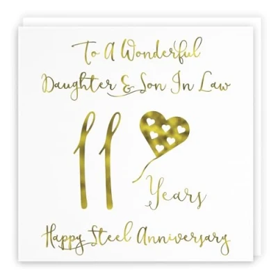 Image of Hunts England Daughter And Son In Law 11th Anniversary Card To A Wonderful &amp; 11 Years Happy Steel Milano Collection