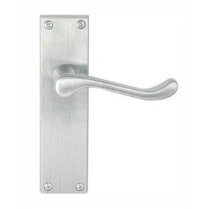 Image of Victorian Scroll Door Handle Lever On Backplate Long Latch Set Satin Chrome