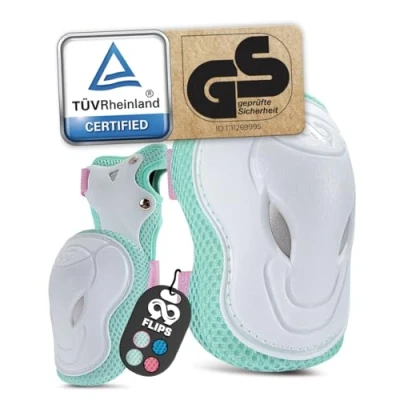 Image of 99FLIPS Kids Knee and Elbow Pads for Children Skateboard Skate Scooter Size SM Pink Mint White Toddler