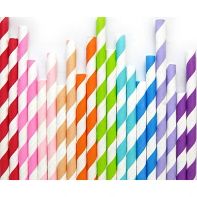 Image of 25 x Assorted Colours Paper Straws Eco Friendly Safely Disposable 100% Compostable