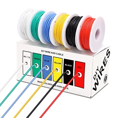Image of Coomoors 22AWG Electrical Wire Kit 22 Gauge Silicone Electric Tinned Copper Cable 6 Colors 10Meters/32ft Each Set Hook Flexible and Soft for DIY