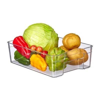 Image of Elongated Fridge Container for Groceries, Food Storage, Easy care, Plastic, hwd: 10 x 16 35 cm, Transparent Relaxdays