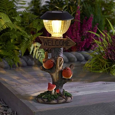 Image of Bloomingtons Direct Solar Powered Robin Welcome Light Lamp Post Automatic Garden Bird Decoration 6 8Hr Output