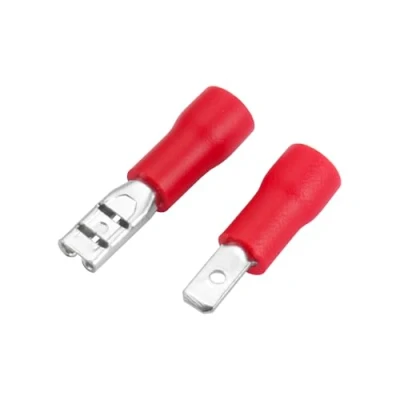 Image of Heschen Male/Female Quick Disconnects Vinyl Insulated, FDD+MDD1.25 110, 2.8 x 0.5 mm Cable Terminal, for 1.5mm² (22 16 AWG), Red, 100Pack