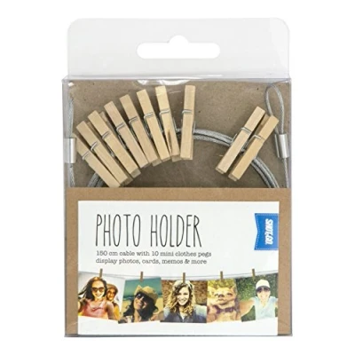 Image of Shot2go wooden peg card/photo holder. 10 mini pegs on 150cm metal cable.
