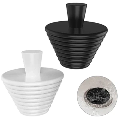 Image of Rubber Bath Plugs, 2PCS Universal Tub Stopper Bathroom Plugs Silicone Sink Drain Plug Drains for Kitchen Bathtub Black+White