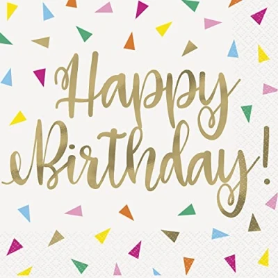 Image of Unique 26192 Foil Stamped Paper Napkins 16.5 cm Bright Triangle Birthday Party 16 Count (Pack of 1), Multicolour
