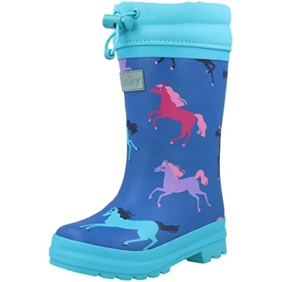 Image of Hatley Boy&#039;s Girl&#039;s Sherpa Lined Printed Wellington Rain Boots, Prancing Horses, 4 UK Child