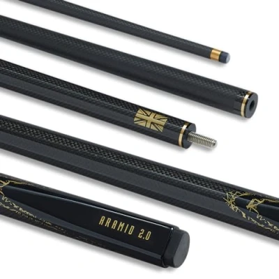 Image of PowerGlide Snooker Pool or Billiard Cue Carbon Fibre &amp; Fibreglass Ultra Smooth Metallic Painted High Gloss Black 2 Piece 50/50 Joint Full Size 57&quot; 10mm Tip Asstd Weights 18oz 19oz