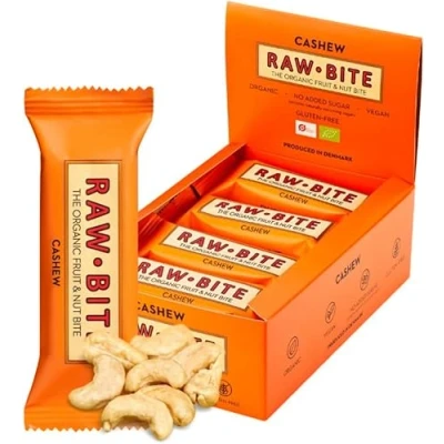 Image of RAWBITE Cashew Bars 12 Soft Organic Healthy Snacks and Energy Nut in Value Box Low Calorie, Gluten Free with Dates Nuts Vegan, Lactose Fibre 12g Protein x 50g