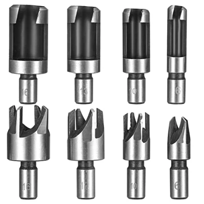 Image of 8 Pcs Wood Plug Cutter Set, Standard Dowel Holes Plugs Cutters, Carbon Steel Claw &amp; Tapered Shank Drill Bits Cork Hole Saw Tool HSS Tenon 6mm/10mm/13mm/16mm
