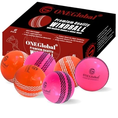 Image of ONEGlobal Premium Windball Soft Cricket Ball Durable Materials, Realistic Colour Seam, True Bounce &amp; Swing Wind Balls for Outdoor Indoor Practice, Coaching, Garden Beach Games