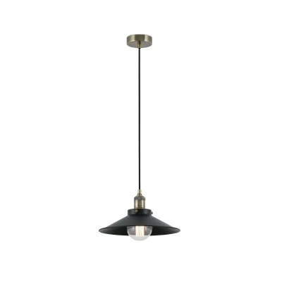 Image of Marlin 1 Light Dome Ceiling Pendant Black, Gold with Black Shade, E27