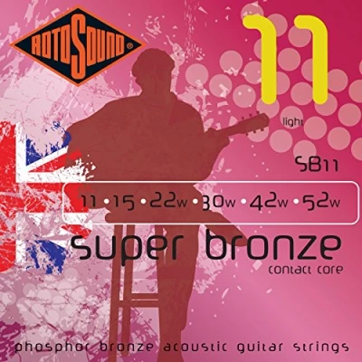 Image of Rotosound SB11 Contact Core Phosphor Bronze Light Gauge Acoustic Guitar Strings (11 15 22 30 42 52), White Black Red Blue, Small Medium Large X 2X