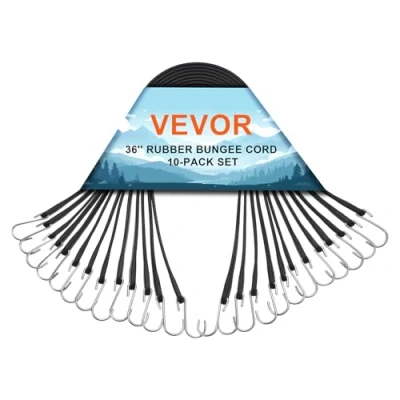 Image of VEVOR 10 Piece Flat Bungee Cord, 20 mm Heavy Duty Straps with Steel S Hooks, 36&quot; Elastic Rope for Cargo, Tarps, Trucks and Tent, Black