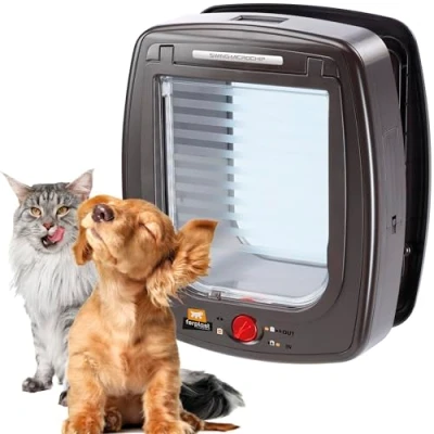 Image of Ferplast SWING MICROCHIP L Universal Cat Flap for Dogs and Cats 4 Closing Modes Wind Stopper System Shock Absorber Magnetic Anti Oscillation Direction Indicator Brown