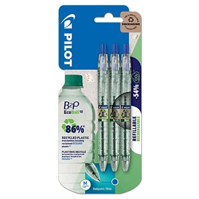 Image of PILOT B2P Ecoball Pen Blister Pack of 3 Blue