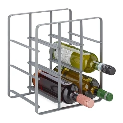 Image of Relaxdays Metal Wine Rack, 9 Bottles, Powder Coated Iron, 30 x 27.5 20 cm, Free Standing Holder, Kitchen &amp; Bar, Grey