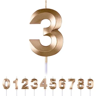 Image of 3th Birthday Number Candles,3D Champagne Candle,Number 3 Candle for Party Cake Topper Decorations Boys Girls Anniversary Supplies