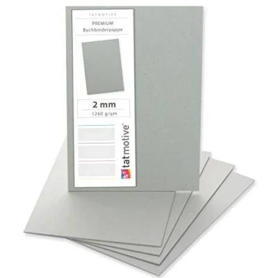 Image of tatmotive Bookbinding Cardboard, Grey, Pack of 10, DIN A4, 2 mm, 1260 g/m²