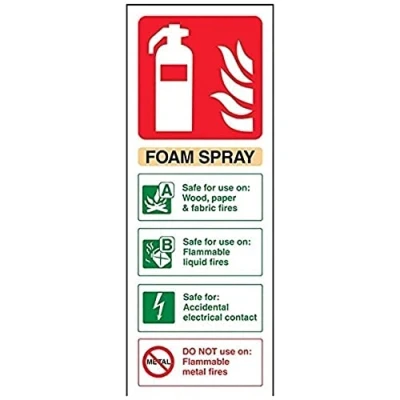 Image of V Safety 11012AC R Foam Spray Id Electrical Safe Fire Extinguisher Sign Portrait 75mm x 200mm 1mm Rigid Plastic, Beige/Black/Green/Red