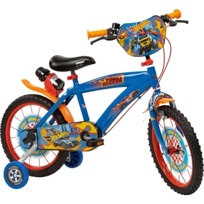 Image of Toimsa Hot Wheels 16 inch Bicycle, Kids Bike learn to ride, with training wheel stabilisers and mudguard, for children/youth age 5 7 Years, Blue Red