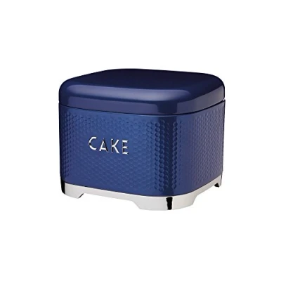 Image of KitchenCraft Lovello Textured Cake Storage Tin with Geometric Hexagon Pattern, 26 x 19 cm (10&quot; 10&quot; 7.5&quot;) Midnight Navy