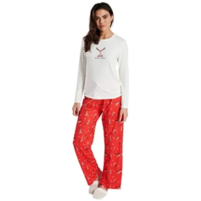 Image of Undercover Ladies Reindeer Christmas Pyjamas 791395 Cream/Red S