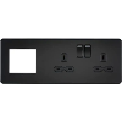 Image of KnightsBridge Screwless 13A 2G DP Socket + Modular Combination Plate Matt Black