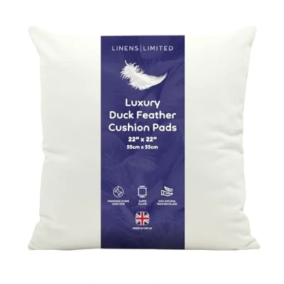Image of Linens Limited Cushion Insert 55cm x 55cm, Soft and Plump Natural Duck Feather Sofa Pad, Elegant Versatile, Easy to Clean, Large Square Inner, Perfectly Fits Covers (White)
