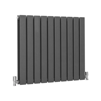 Image of Designer Radiators 60 x 70cm Flat Panel Modern Central Heating Anthracite Grey Horizontal Column Double Wall Mounted Slimline Kitchen Living Room Bathroom Commercial Cleaning Brush &amp; Fixing Kit