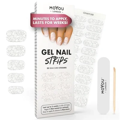 Image of MOYOU LONDON Semi Cured Gel Nail Strips 20 Pcs. Wraps for Salon Quality Manicure Works with Any UV Lamp Easy to Apply, Trim, &amp; Remove Stickers