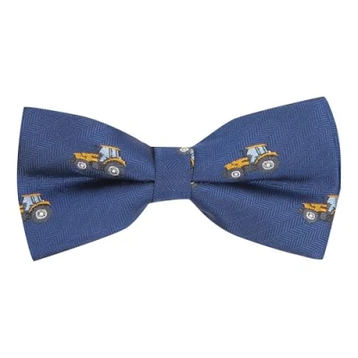 Image of King &amp; Priory Navy Blue Herringbone Embroidered Tractor Bow Tie