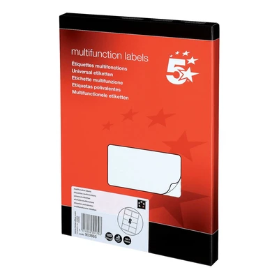 Image of 5 Star Labels Laser Copier and Inkjet 8 per Sheet 105x74mm [800 Labels], White