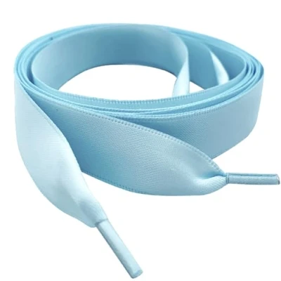 Image of My Ribbon laces 142cm/56 long Pale Blue Flat Satin Shoelaces for Adult &amp; Kids Trainers, Sneakers, shoes, boot shoe