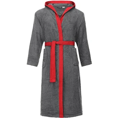 Image of Ladeheid Men&#039;s 100% Cotton Terry Bathrobe LA40 190 (Dark Grey 12/Red 26, M)