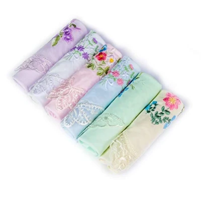 Image of JukLoos Boxed Ladies Handkerchiefs, Embroidery Women Cotton Handkerchiefs Vintage Floral Lace Hankies 100% soft Handkerchief