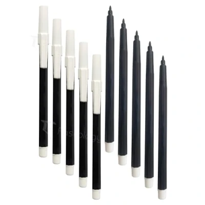 Image of Felt Tip Pens, BLACK, Fibre Fine Point, Pack of 10, Colouring Drawing Write Sketch Mark Draw, School Office Home Use, iVAIDEX Black Ball Pen