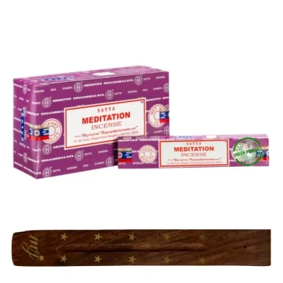 Image of Original Satya Nag Champa Meditation incense sticks with M&amp;J holder Full Box for Aromatherapy, Spa, Yoga, Weddings, Meditation, Healing, Positivity and Relaxation