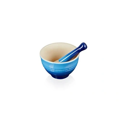 Image of Le Creuset Mortar and Pestle, Enamelled Stoneware, 11.5 cm, 360 g, 300 ml, Azure, 81209302200003